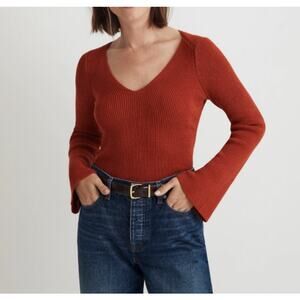 NWT Madewell Flared-Sleeve V-Neck Sweater Size XL Burnt Orange